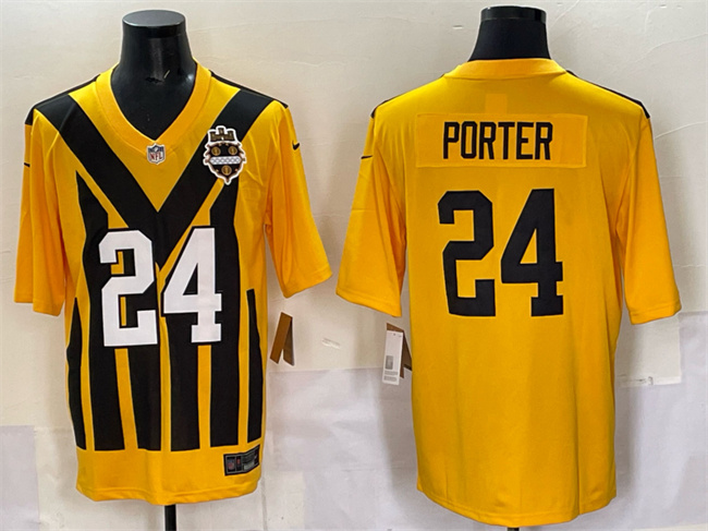 Men's Pittsburgh Steelers #24 Joey Porter Jr. Gold 1933 Throwback Alternate Football Stitched Game Jersey