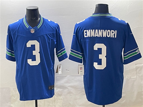 Men's Seattle Seahawks #3 Nick Emmanwori Royal 2024 F.U.S.E Throwback Vapor Limited Football Stitched Jersey
