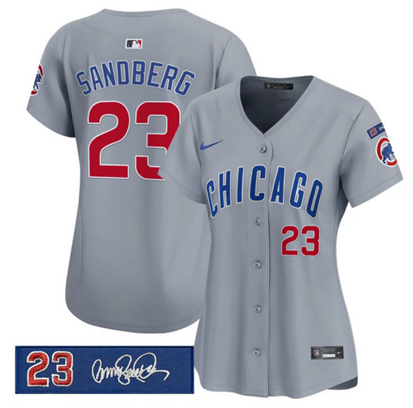 Women's Chicago Cubs #23 Ryne Sandberg Gray 'Ryne Sandberg Tribute' Vapor Limited V3 Stitched Baseball Jersey(Run Small)