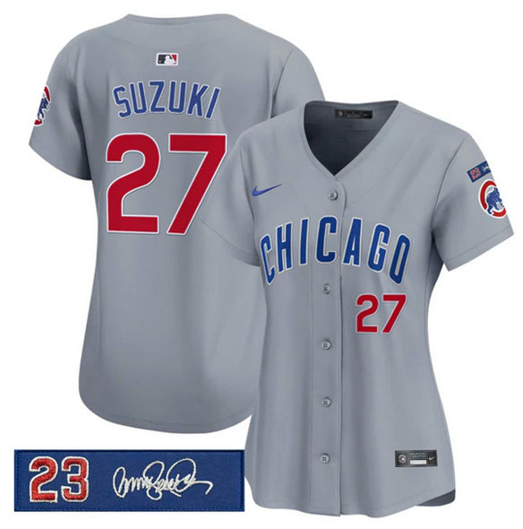 Women's Chicago Cubs #27 Seiya Suzuki Gray 'Ryne Sandberg Tribute' Vapor Limited V3 Stitched Baseball Jersey(Run Small)