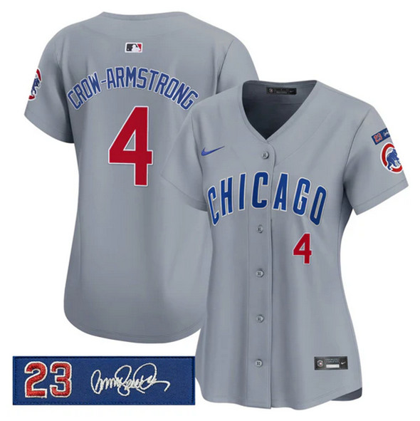 Women's Chicago Cubs #4 Pete Crow-Armstrong Gray 'Ryne Sandberg Tribute' Vapor Limited V3 Stitched Baseball Jersey(Run Small)