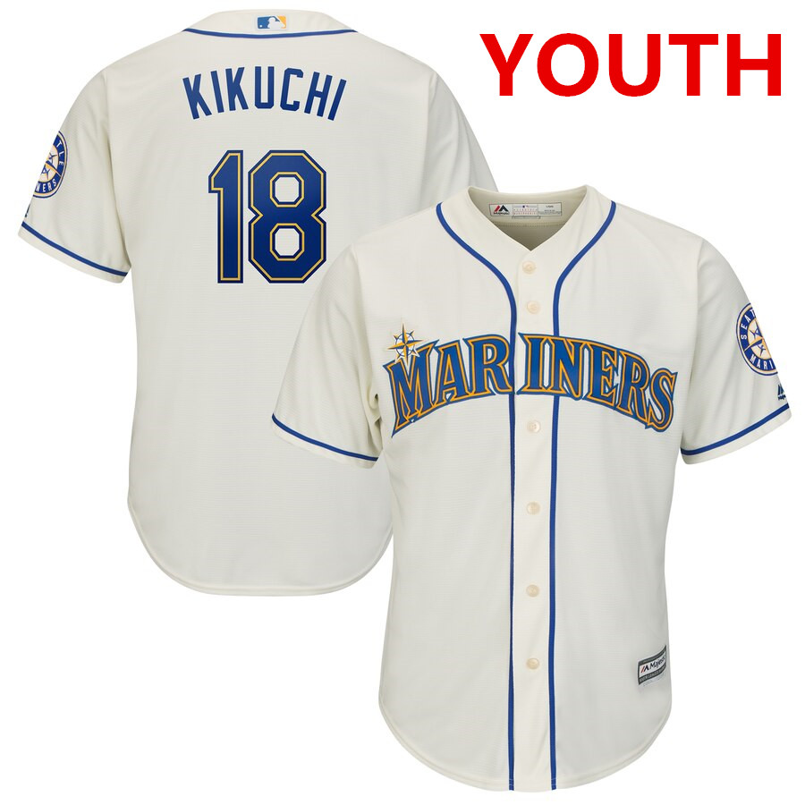 Youth Seattle Mariners 18 Yusei Kikuchi Cream Cool Base Jersey