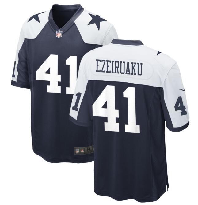 Men's Dallas Cowboys #41 Donovan Ezeiruaku Navy White Thanksgiving Vapor Limited Stitched Football Jersey