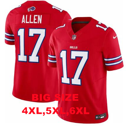 Big Size Men's Buffalo Bills Josh Allen #17 Vapor F.U.S.E. Alternate Color Rush Red Limited Nike Jersey