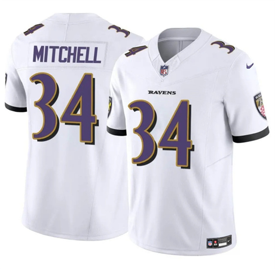 Men's Baltimore Ravens #34 Keaton Mitchell White 2025 F.U.S.E. Vapor Limited Football Jersey