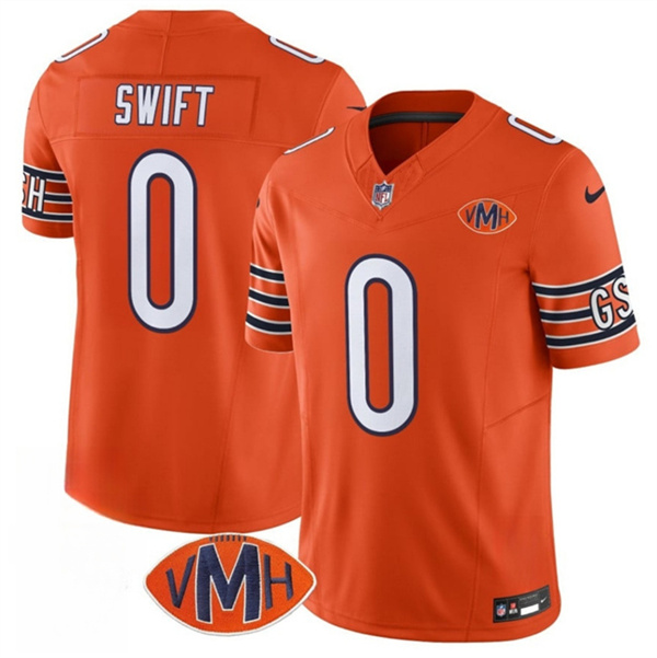 Men's Chicago Bears #0 D'Andre Swift Orange 2025 F.U.S.E. With VMH Patch Vapor Untouchable Limited Football Stitched Jersey