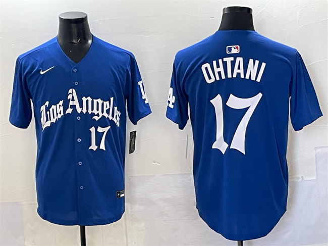 Men's Los Angeles Dodgers #17 Shohei Ohtani Blue 2025 LA Gothic Style With Fernando Patch Vapor Premier Limited Stitched Baseball Jersey
