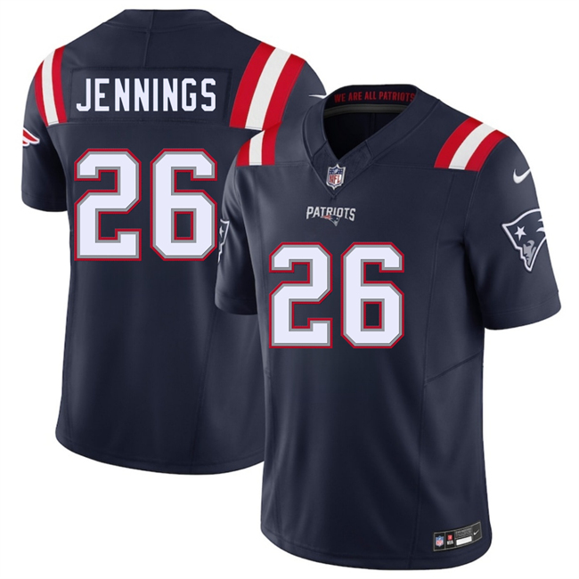 Men's New England Patriots #26 Terrell Jennings Navy 2025 F.U.S.E. Vapor Limited Stitched Jersey