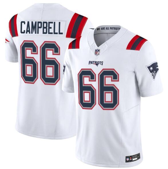 Men's New England Patriots #66 Will Campbell White Limited Stitched Nike Jersey