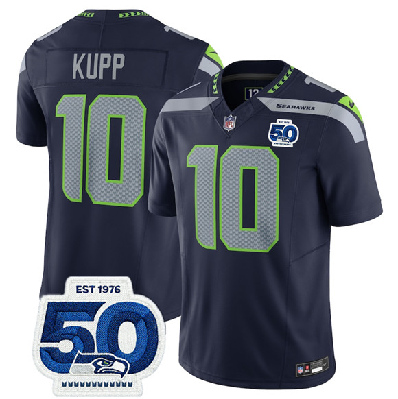 Men's Seattle Seahawks #10 Cooper Kupp Navy 2025 F.U.S.E. 50th Anniversary Patch Vapor Limited Football Stitched Jersey