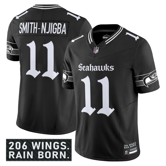 Men's Seattle Seahawks #11 Jaxon Smith-Njigba Black 2025 F.U.S.E. 'Gothic Rain City Shadows Edition' Vapor Limited Football Stitched Jersey