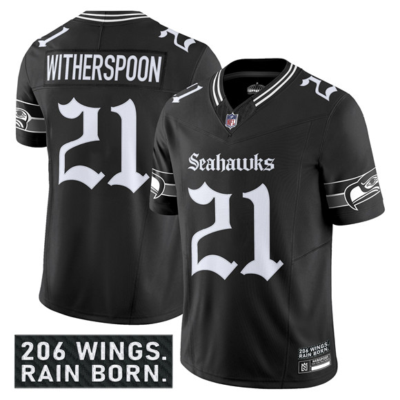 Men's Seattle Seahawks #21 Devon Witherspoon Black 2025 F.U.S.E. 'Gothic Rain City Shadows Edition' Vapor Limited Football Stitched Jersey