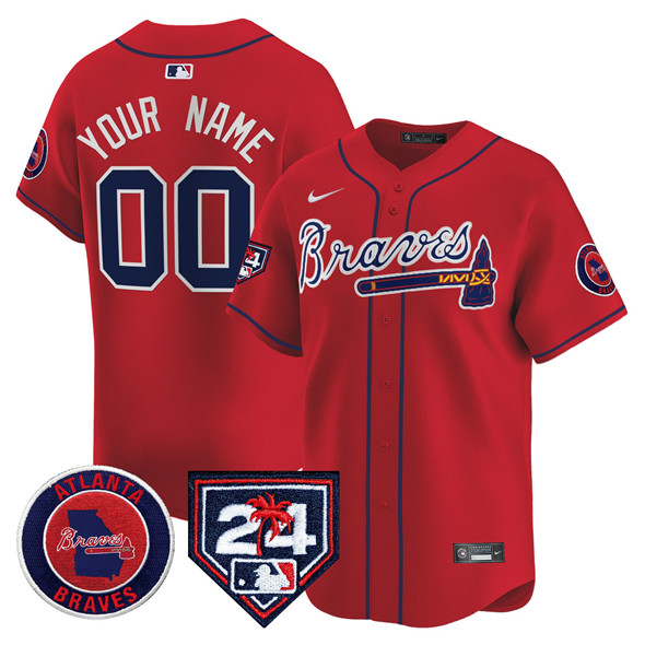 Men's Atlanta Braves Customized Red 2024 Spring Training Patch Limited Stitched Baseball Jersey