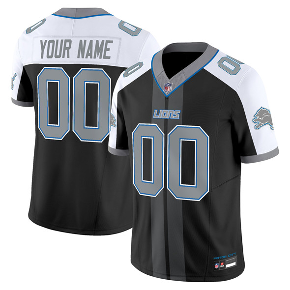 Men's Detroit Lions Customized Black Alternate 2025 F.U.S.E. 'Motor City Racing Edition' Vapor Limited Stitched Jersey