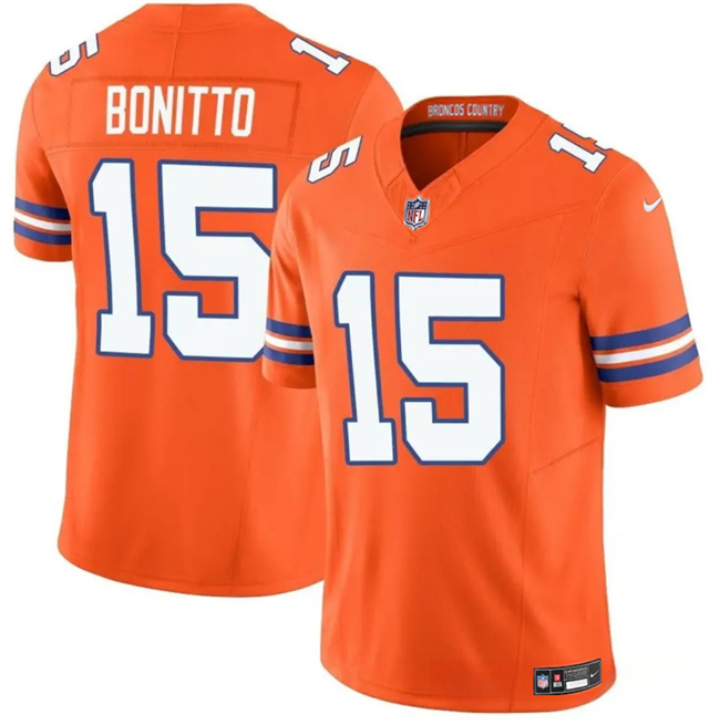 Men's Denver Broncos #15 Nik Bonitto Orange F.U.S.E. Mile High Collection 1977 Throwback Vapor Limited Football Stitched Jersey