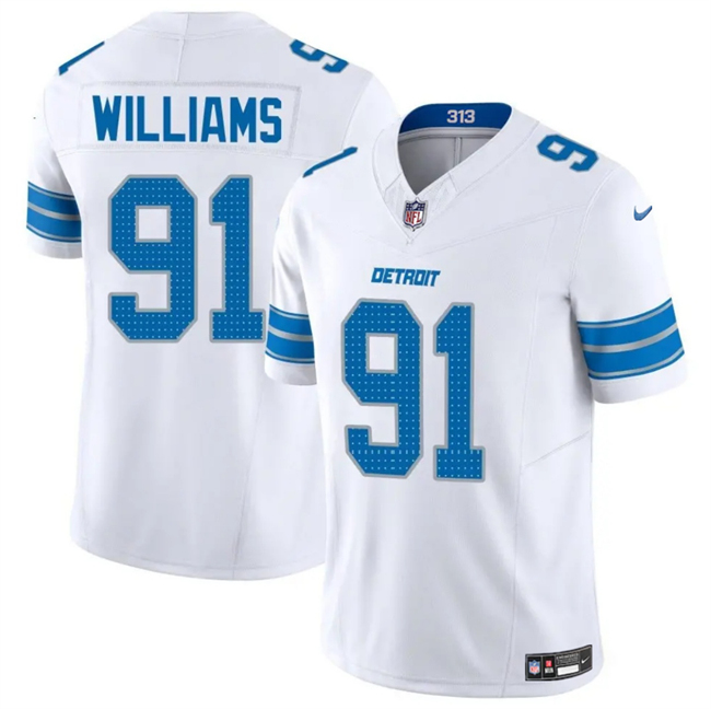 Men's Detroit Lions #91 Tyleik Williams White 2025 F.U.S.E. Vapor Limited Football Stitched Game Jersey