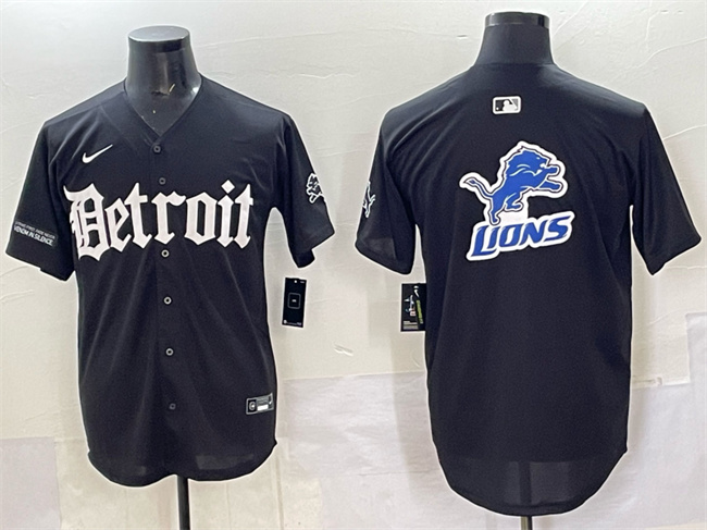 Men's Detroit Lions Team Big Logo Black 'Motor Gothic Edition' Vapor Premier Limited Stitched Baseball Jersey