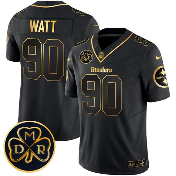 Men's Pittsburgh Steelers #90 T.J. Watt Black Gold F.U.S.E. DMR Patch Vapor Limited Football Stitched Jersey