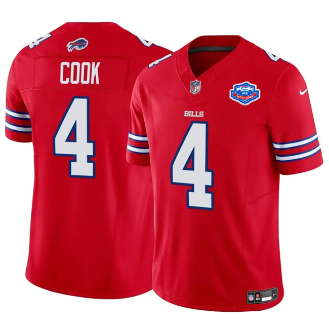 Men's Buffalo Bills #4 James Cook Red 2025 F.U.S.E. With Farewell Patch Vapor Untouchable Limited Football Stitched Jersey