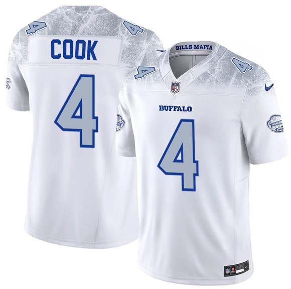 Men's Buffalo Bills #4 James Cook White 2025 F.U.S.E. “Rivalries” Vapor Limited Football Stitched Jersey