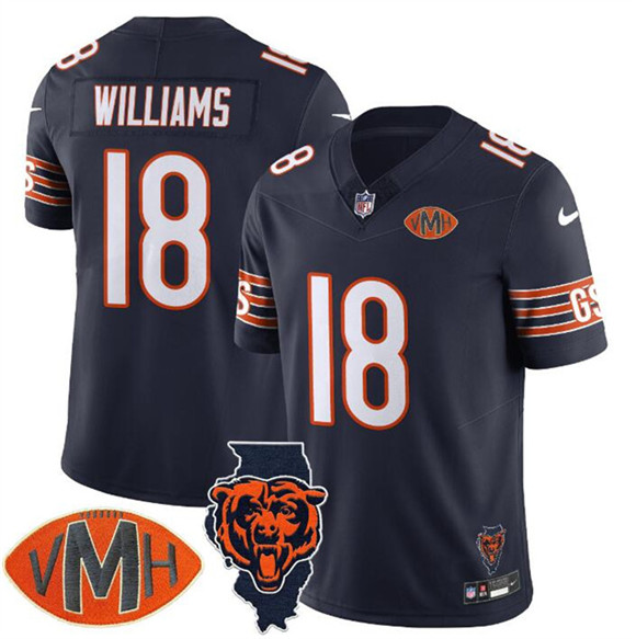 Men's Chicago Bears #18 Caleb Williams Navy F.U.S.E. With Illinois and VMH Patch Limited Football Stitched Jersey