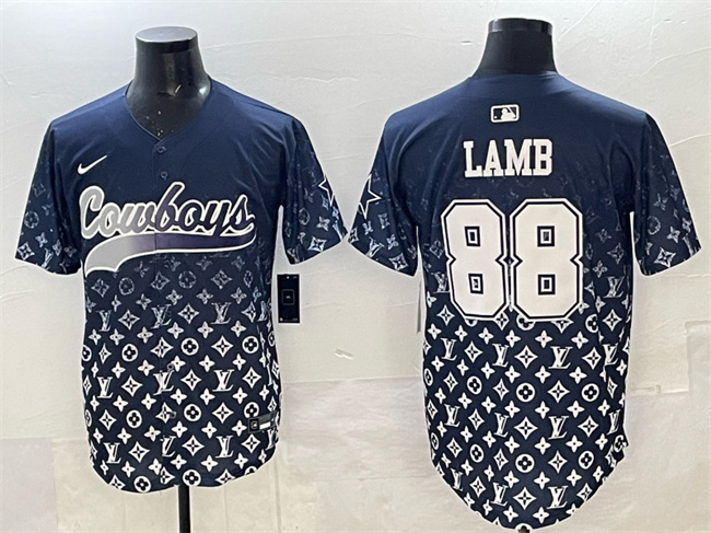 Men's Dallas Cowboys #88 CeeDee Lamb Navy Limited Stitched Baseball Jersey