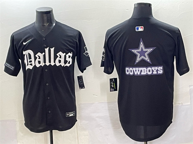 Men's Dallas Cowboys Team Big Logo Black 'Gothic Lone Star Edition' Limited Stitched Baseball Jersey