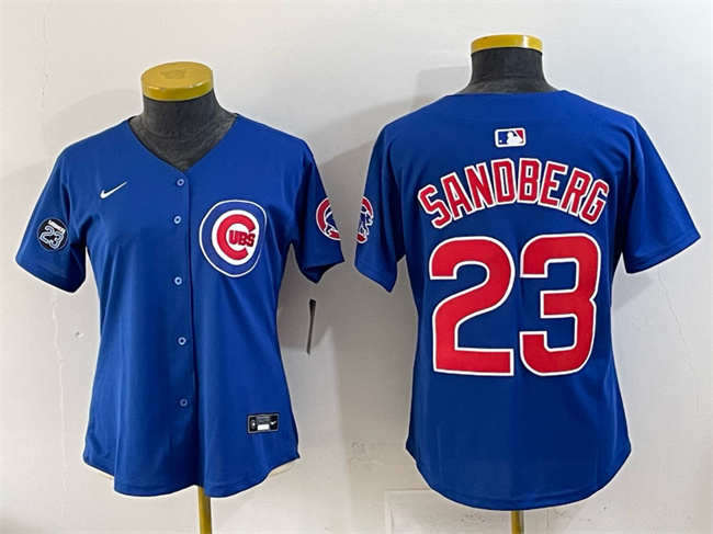 Women's Chicago Cubs #23 Ryne Sandberg Royal 'Ryne Sandberg Tribute' Vapor Limited V2 Stitched Baseball Jersey(Run Small)