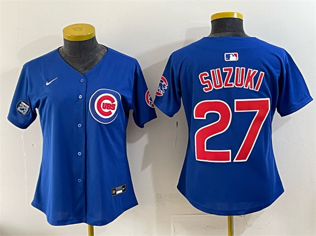 Women's Chicago Cubs #27 Seiya Suzuki Royal 'Ryne Sandberg Tribute' Vapor Limited V2 Stitched Baseball Jersey(Run Small)