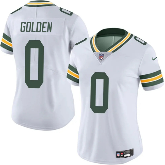 Women's Green Bay Packers #0 Matthew Golden White 2025 Draft Vapor Untouchable Limited Stitched Football Jersey(Run Small)