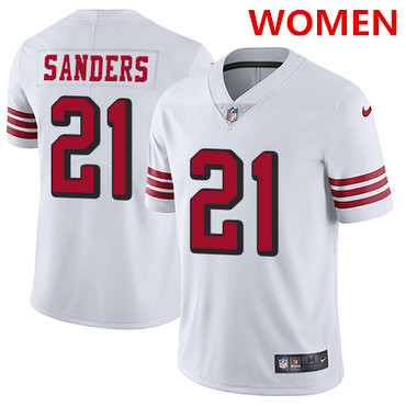 Women's Nike San Francisco 49ers #21 Deion Sanders White Rush Stitched NFL Vapor Untouchable Limited Jersey