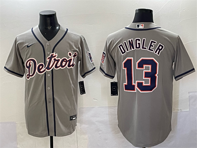 Men's Detroit Tigers #13 Dillon Dingler Gray Cool Base Stitched Baseball Jersey