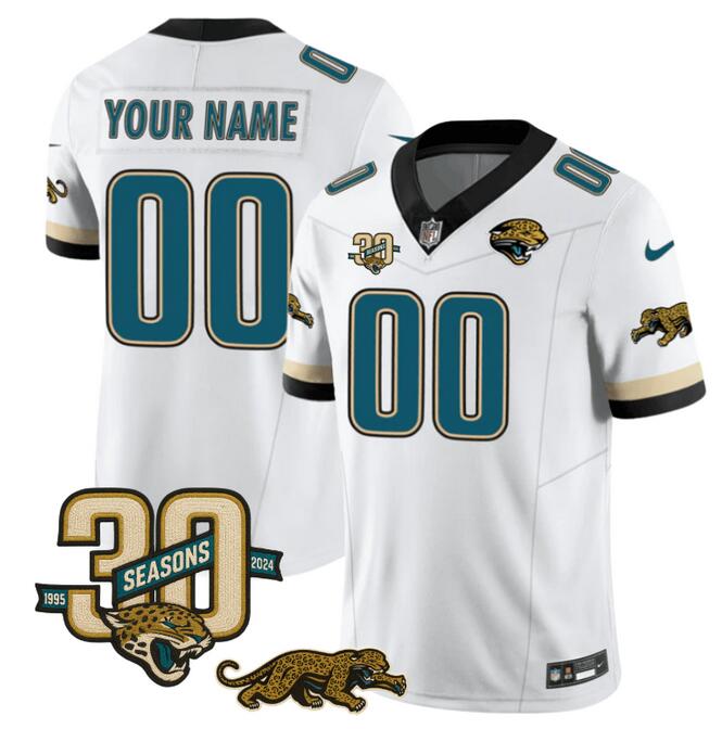 Men's Jacksonville Jaguars Active Player Custom White F.U.S.E. With 30th Seasons Patch Vapor Limited Football Stitched Jersey
