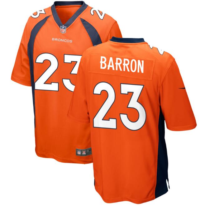 Men's Denver Broncos #23 Jahdae Barron Orange Nike Game Jersey