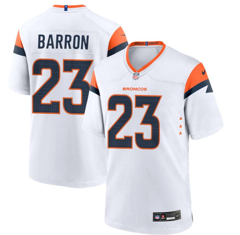 Men's Denver Broncos #23 Jahdae Barron White Nike Mile High Collection Game Jersey