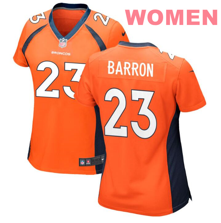 Women Denver Broncos #23 Jahdae Barron Orange Nike Game Jersey