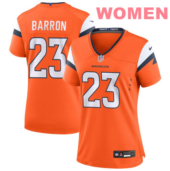 Women Denver Broncos #23 Jahdae Barron Orange Nike Mile High Collection Game Jersey