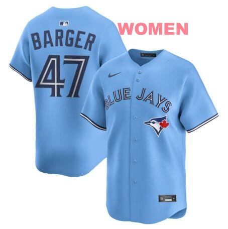 Women Toronto Blue Jays #47 Addison Barger Light Blue Cool Base Stitched Jersey