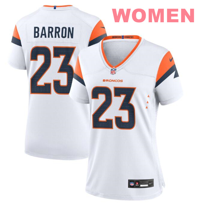 Women's Denver Broncos #23 Jahdae Barron White Mile High Nike Collection Game Jersey