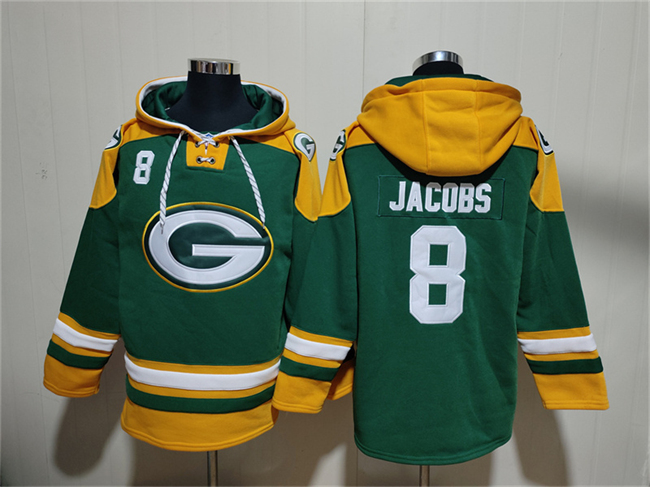 Men's Green Bay Packers #8 Josh Jacobs Green Lace-Up Pullover Hoodie
