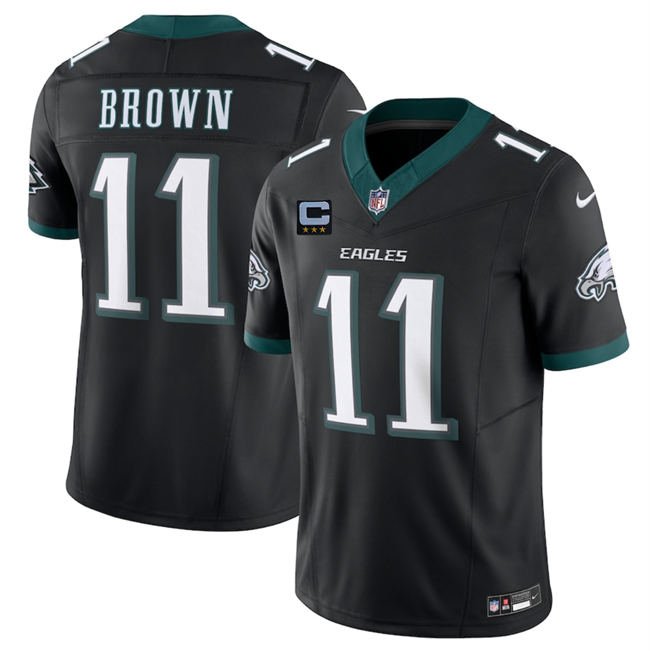 Men's Philadelphia Eagles #11 A.J. Brown Black 2025 F.U.S.E. With 3-Star C Patch Vapor Untouchable Limited Throwback Stitched Football Jersey