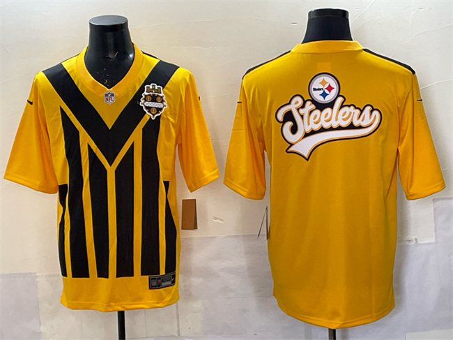 Men's Pittsburgh Steelers Team Big Logo Gold 1933 Throwback Alternate Football Stitched Jersey