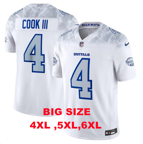 Big Size Buffalo Bills #4 James Cook III White 2025 F.U.S.E. “Rivalries” Vapor Untouchable Limited Stitched Football Jersey