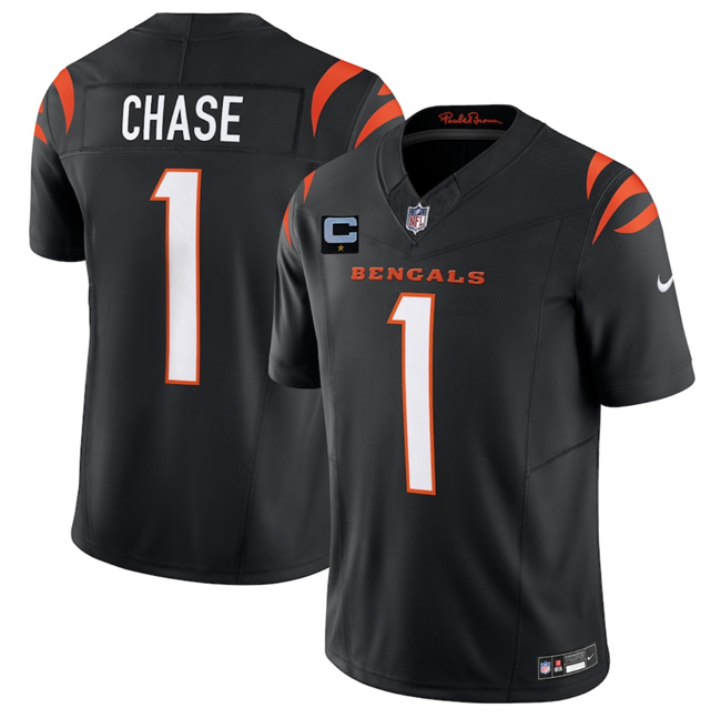 Men's Cincinnati Bengals #1 Ja'Marr Chase Black 2025 F.U.S.E. With 1-Star C Patch Vapor Untouchable Limited Stitched Football Jersey