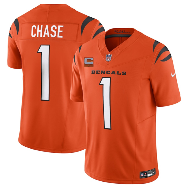 Men's Cincinnati Bengals #1 Ja'Marr Chase Orange 2025 F.U.S.E. With 1-Star C Patch Vapor Untouchable Limited Stitched Football Jersey