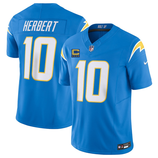 Men's Los Angeles Chargers #10 Justin Herbert Blue 2025 F.U.S.E With 4-Star C Patch Vapor Limited Stitched Football Jersey