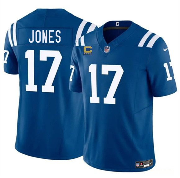 Men's Indianapolis Colts #17 Daniel Jones Blue 2025 F.U.S.E. With 4-Star C Patch Vapor Limited Football Stitched Jersey
