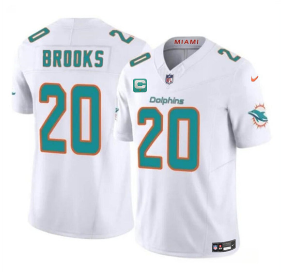 Men's Miami Dolphins #20 Jordyn Brooks White 2025 F.U.S.E. With 1-Star C Patch Vapor Limited Football Stitched Jersey