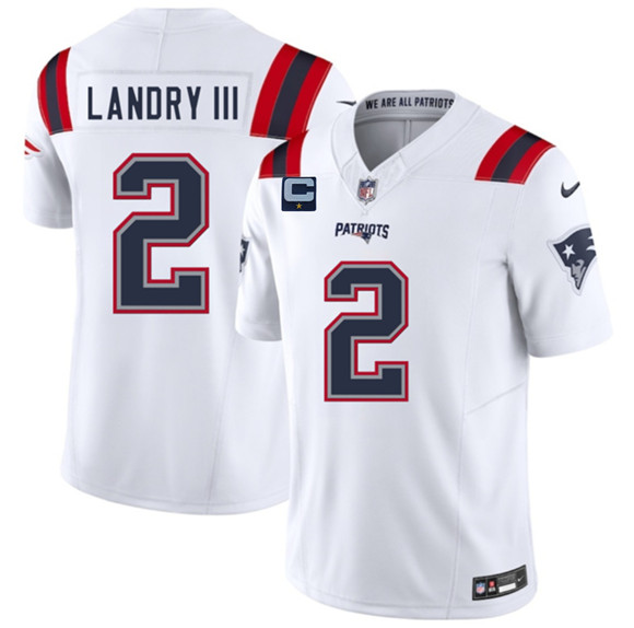 Men's New England Patriots #2 Harold Landry III White 2025 F.U.S.E. With 1-Star C Patch Vapor Limited Stitched Jersey