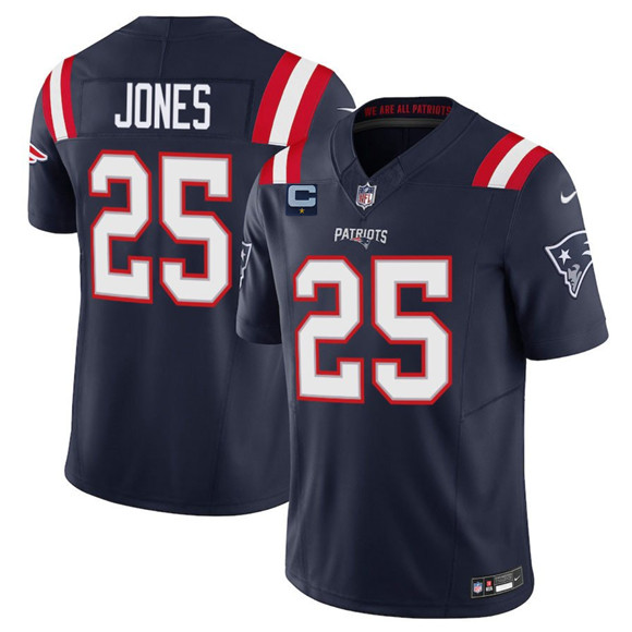 Men's New England Patriots #25 Marcus Jones Navy 2025 F.U.S.E. With 1-Star C Patch Vapor Limited Stitched Jersey